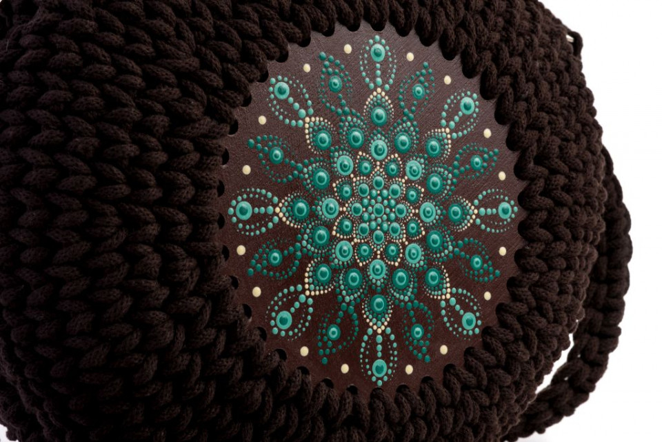 Horgolt táska mandalával, barna/türkiz színben