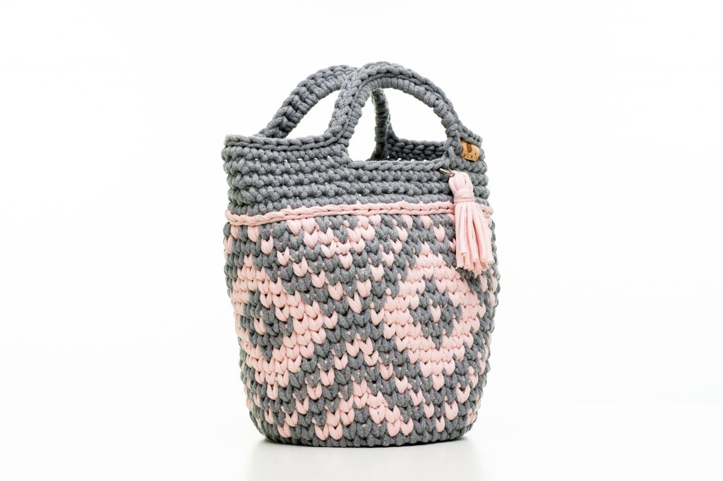 Horgolt táska szürke/rózsaszín mintával