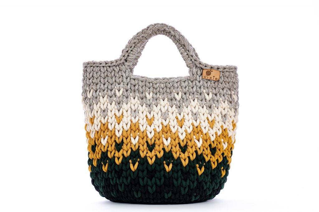 Horgolt táska mintával /többszínű/ bézs-zöld