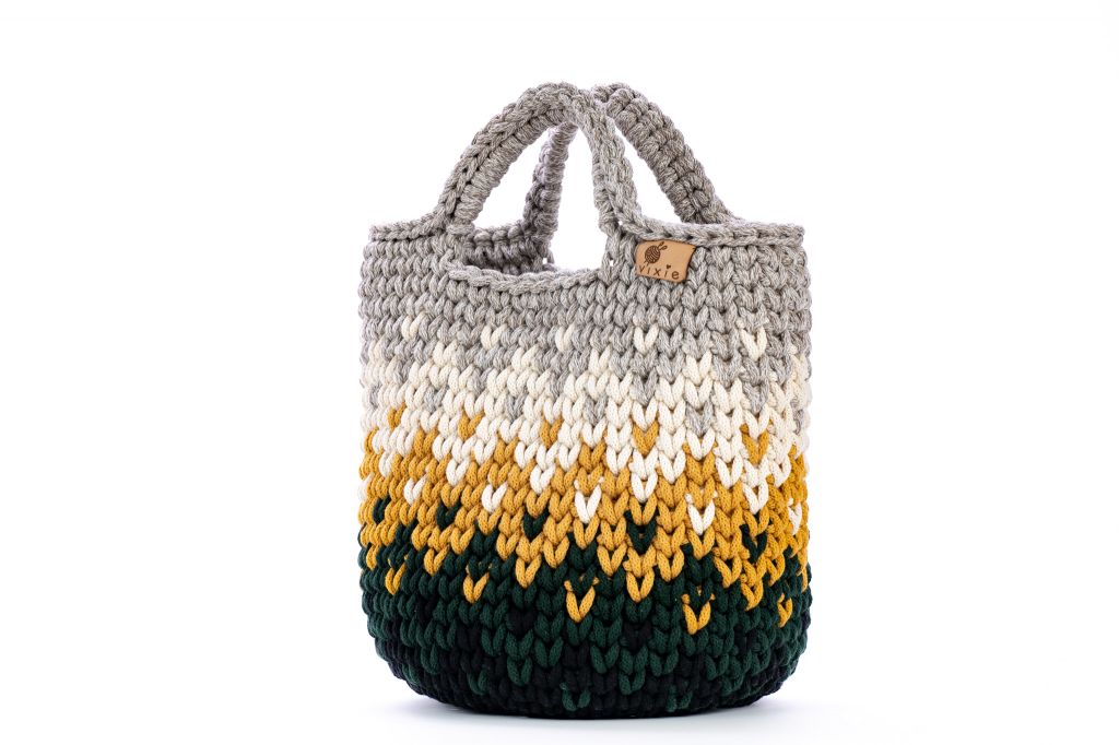 Horgolt táska mintával /többszínű/ bézs-zöld