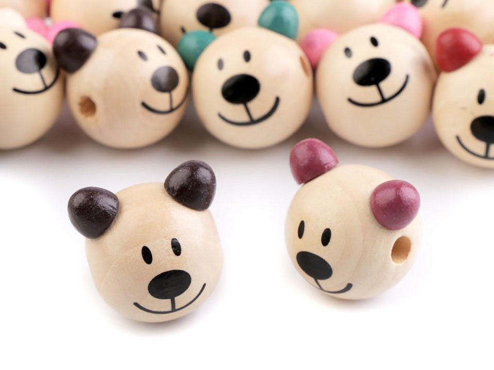 Fa gyöngyök, medvefej minta, Ø24 mm