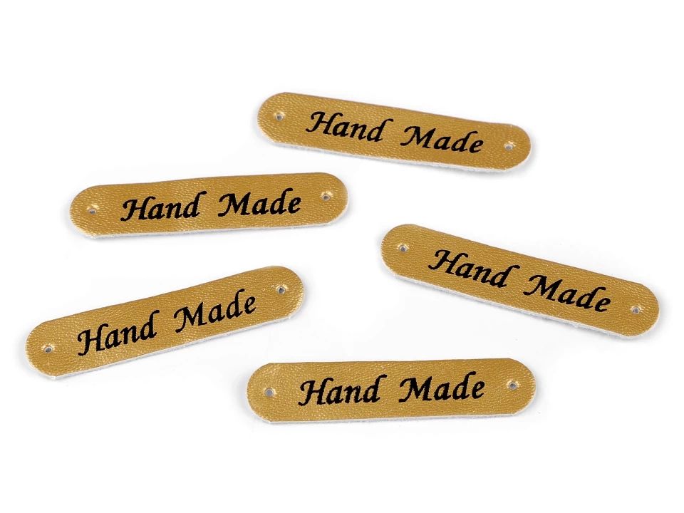 Applikáció / címke ekológikus bőrből Hand Made 10x48 mm-arany - metál 