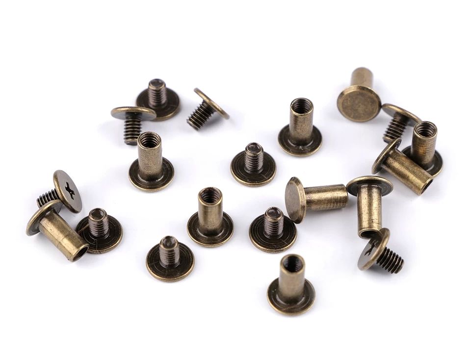 Butoni cu șurub pentru pielarie, Ø10 mm-alamă antică