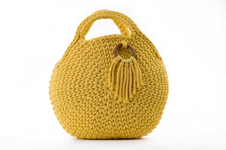Sárga horgolt táska