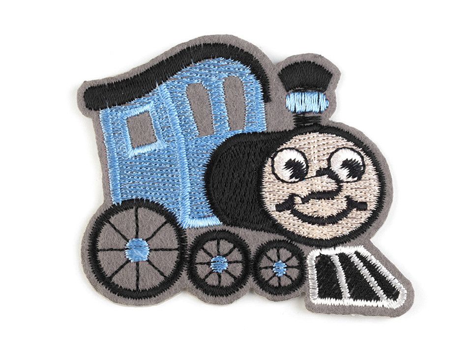 Vasalható applikáció - mozdony, világoskék 