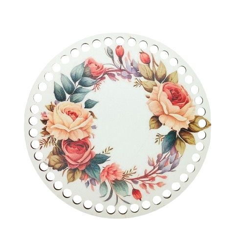 Natúr színű kör alakú fa alap, 20 cm - virágmintás 1