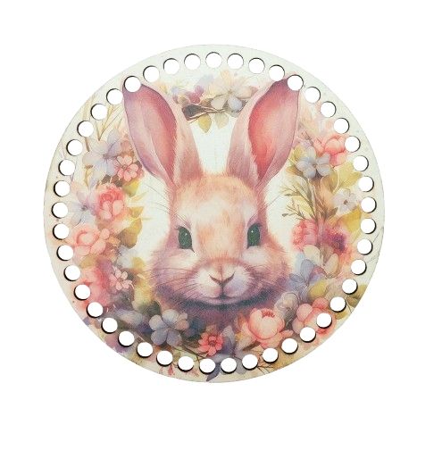 Natúr színű kör alakú fa alap, 20 cm - nyuszi 1