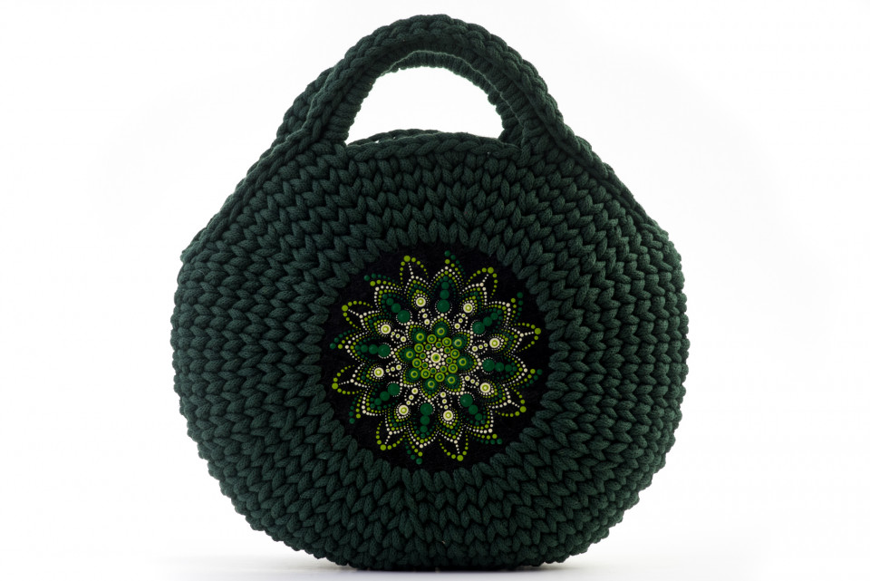 Horgolt táska mandalával zöld/zöld